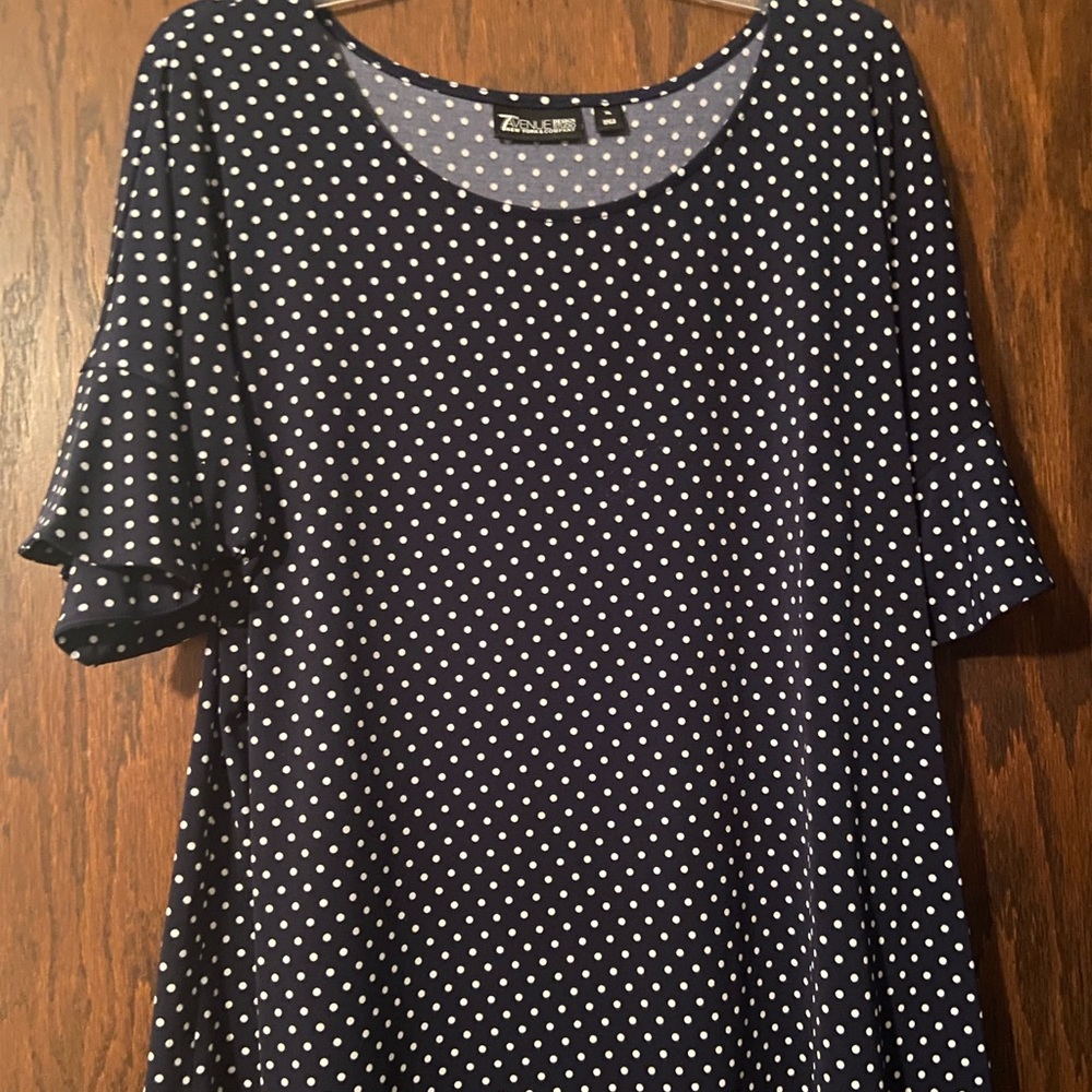 New York and Company Navy Blue Polka Dot Top